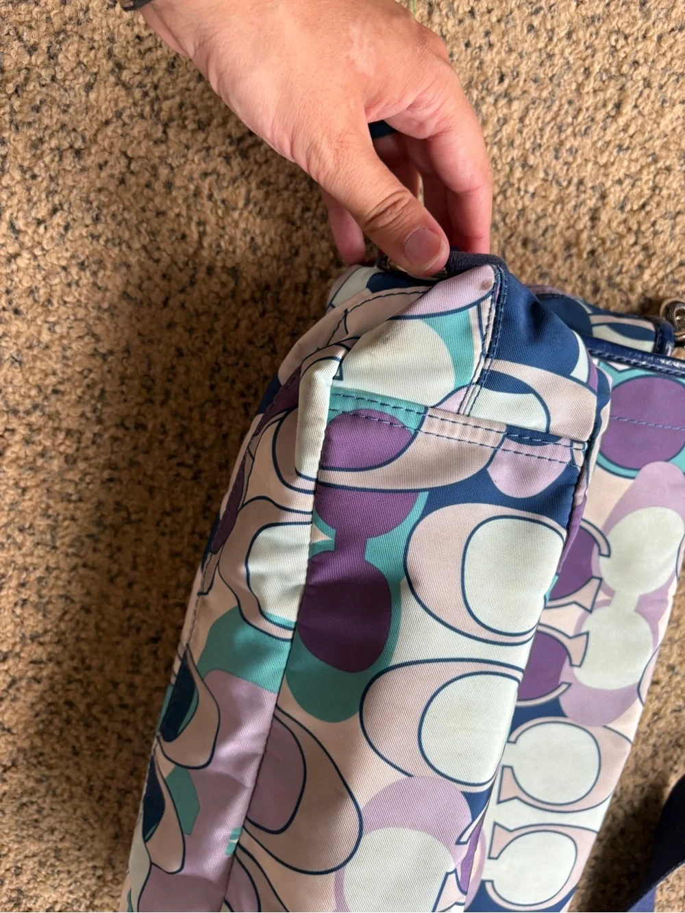 Coach Multicolor Signature Print Crossbody in Navy, Teal & Lavender